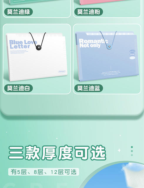 A4 Buckle Organ Bag Student Information Test Paper Storage Large Capacity 13-grid Folder Morandi Color File Bag detail 4