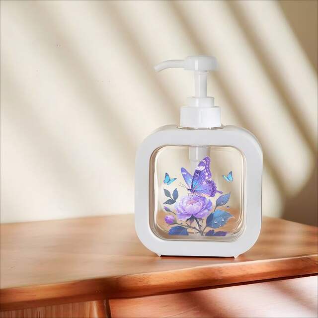 A Refillable Liquid Soap Dispenser in the Shape of a Butterfly Flower with a Cute Square Design That Combines..