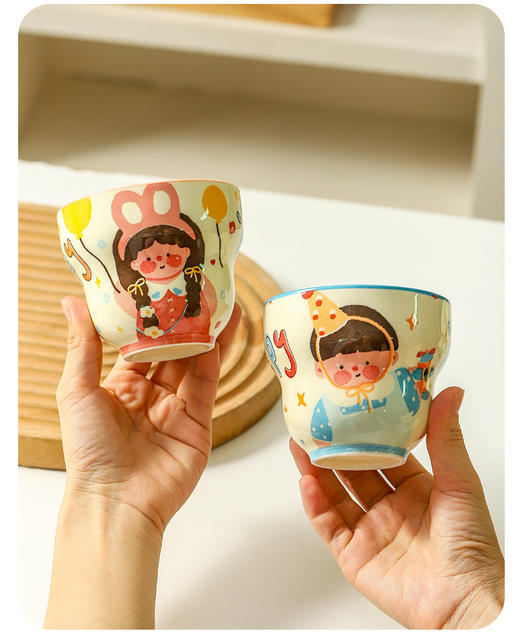 Coffee Cup for a Family of Four, Household Ceramic Cup, Cute Cartoon Breakfast Cup, Event Small Gift, Souvenir Cup detail 3