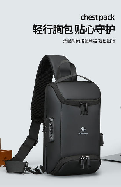 Men's Chest Bag Anti-Theft USB Mobile Phone Crossbody Backpack Casual Sports Cycling Chest Bag Cross-Border Men's Bag detail 1