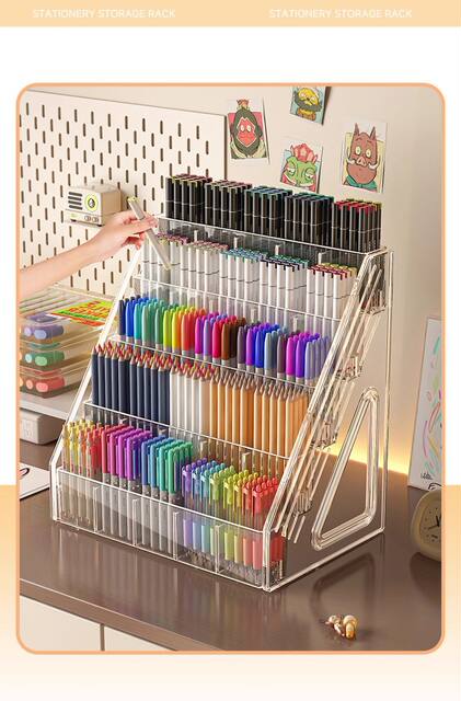 Pen Holder Watercolor Pen Large Capacity Acrylic Divided Pen Holder Book Desktop Brush Storage Rack Marker Pen Display Rack detail 9