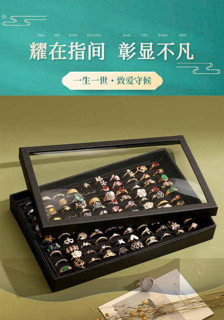 Manufacturer's Spot Wholesale 100-Hole Ring Box Jewelry Display Box Dust-Proof Transparent Storage Box with Lid detail 1