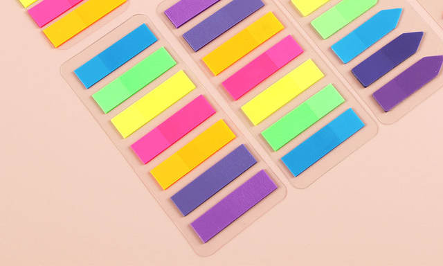 Pet Transparent Sticky Note Fluorescent Color Bar Index Sticker Student Self-Adhesive Waterproof Arrow Classification Label Sticker Wholesale detail 8