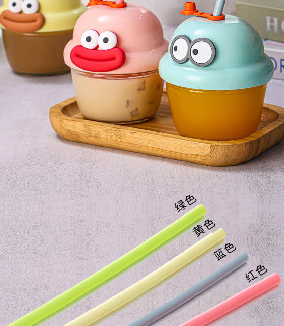 High-Appearance Mini Chubby Cup, Cute Straw Glass Cup, Trendy Internet Celebrity Cartoon Water Cup with Lid, Large Capacity Cup detail 11