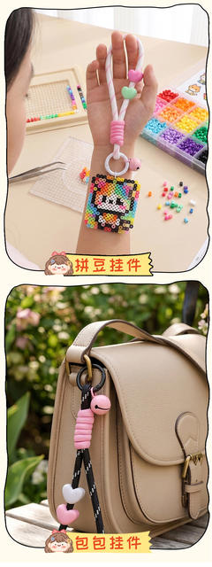Color-Blocked Knotted Short Heart-Shaped Acrylic Phone Lanyard, Handmade Woven Plush Toy Anti-Lost Lanyard detail 8