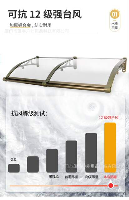 Aluminum Alloy Bracket Transparent Rain Shelter Large Water Trough Sunshade Rain Protection Balcony Eaves Courtyard Outdoor Window Awning Cross-Border detail 3