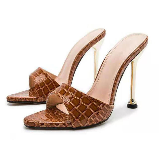 Snake Pattern Pointed Toe High Heel Sandals Women's European and American Cross-border Fashion Thin Heel Sandals Heels slippers detail 1