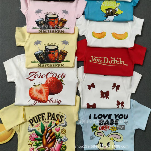 Basictops Women's Short-Sleeved T-Shirt Summer European and American Cross-Border Ribbed Cotton Cartoon Print Basic Top New Style t detail 3