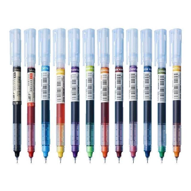 12-Color Direct Liquid Rollerball Pen, 0.5mm Large Capacity Multi-Color Quick-Drying Direct Liquid Gel Pen, Smooth Writing detail 4