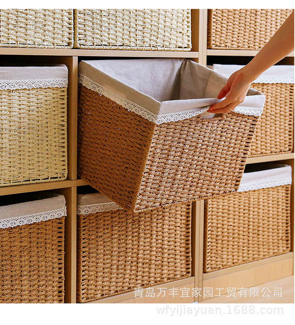 Japanese-Style Storage Box Household Imitation Rattan Woven Storage Basket Toys Snacks Clothing Sundry Box Organizing Storage Box with Lid detail 6