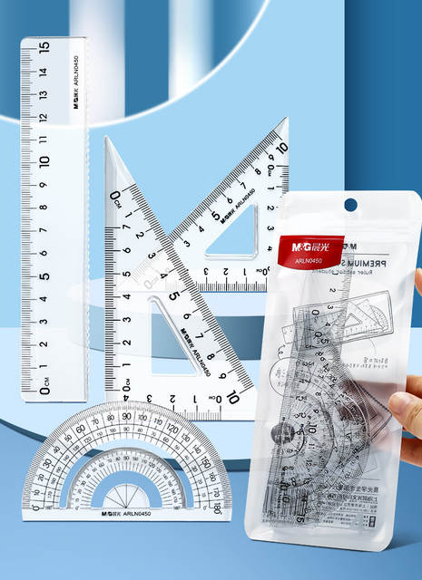 Morning Mg Light Ruler Set of Four Pieces, 15cm Transparent Triangle Ruler, Multifunctional Student Stationery Drawing Exam Ruler Set detail 2