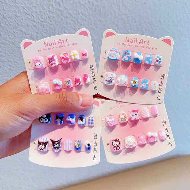Sanrio Cute Children's Nail Stickers Cartoon Pink Wearable Nails with Adhesive Self-Adhesive Nail Accessories Nail Art Stickers detail 6