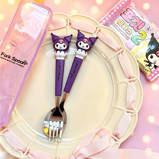 Student Gift Cartoon Sanrio My Melody Cute Portable Tableware Ins Style Stainless Steel Chopsticks and Spoon Set detail 4