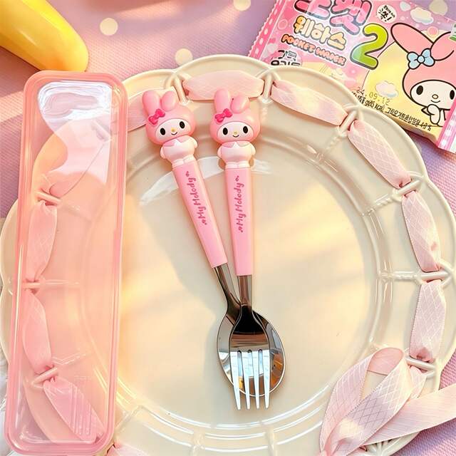 Student Gift Cartoon Sanrio My Melody Cute Portable Tableware Ins Style Stainless Steel Chopsticks and Spoon Set detail 8
