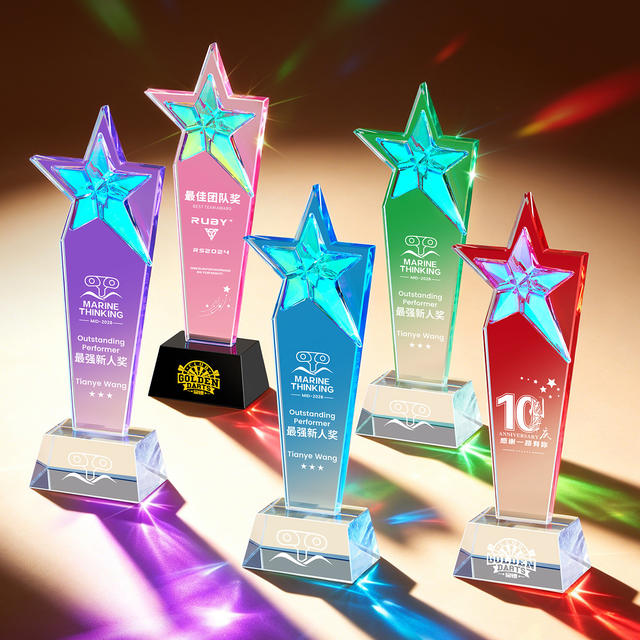 New High-End Colorful Crystal Trophy Customized for Corporate Awards, Annual Meeting Awards, and Commemorative Gifts to Honor Outstanding Employees detail 1