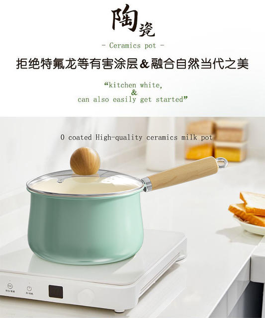 Popular Autumn Blue Double-Sided Ceramic 0-Fluorine Non-Stick Milk Pot, Household Pot for Heating Milk and Cooking Instant Noodles, Suitable for All Stoves, Yukihira Pot detail 4