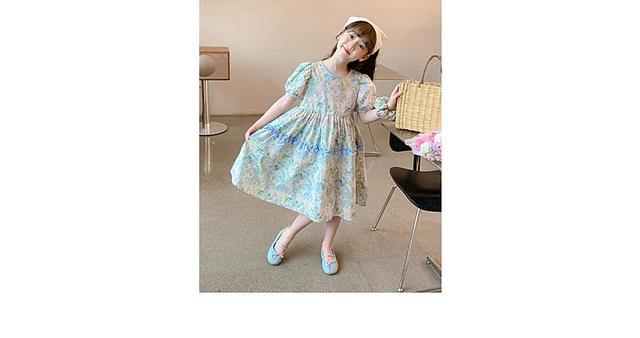 Thin Girl's dress Stylish Floral Children's Skirt Summer Large Children's Little Girl's Cotton Short-sleeved Princess Skirt detail 8