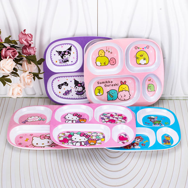 Children's Dinner Plate Separated Fruit Plate melamine Drop-resistant Tableware Set Cartoon Cute Kindergarten Baby Dining Plate detail 3