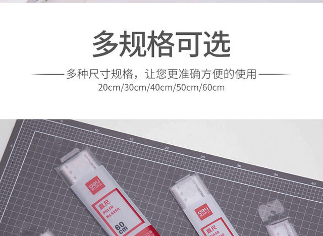 Deli 6240 Ruler 20/30/40/50/60cm Student Drawing Transparent Scale Plastic Ruler Stationery detail 7