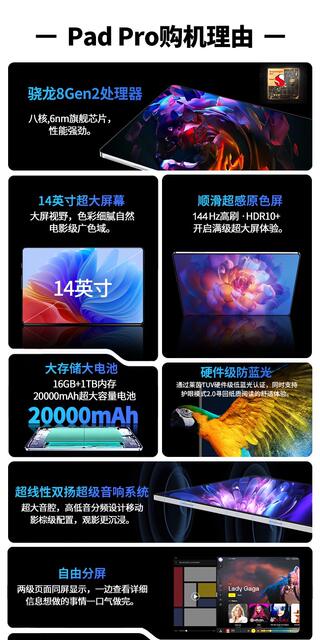 14inch Snapdragon 8Gen2 Tablet Ultra-Clear Eye-Protection 5g All-Network Pad for Gaming, Office Work, Online Classes, and Student Use detail 5