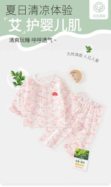 Children's Pajamas Summer Class A Cotton Baby Long-Sleeved Air-Conditioned Clothing Baby Female Split Clothes Home Clothes suit Thin 1 detail 1