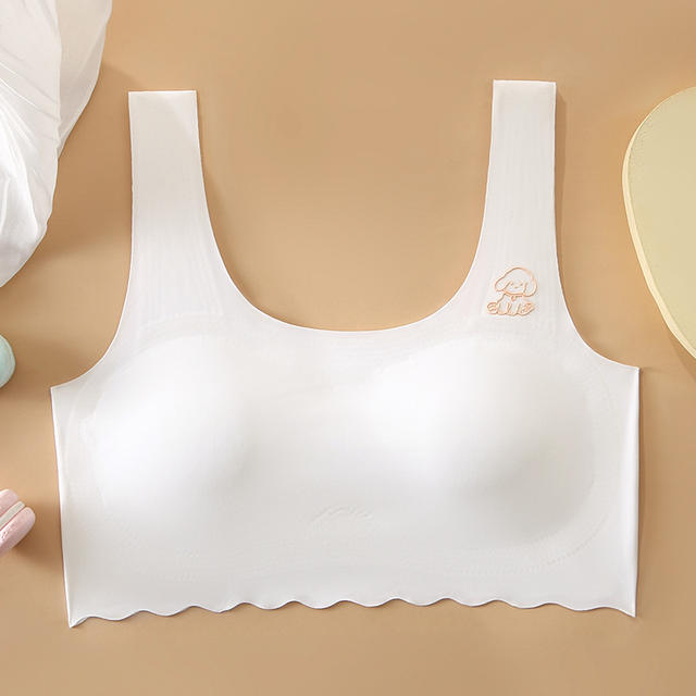 Fixed Cup All-In-One Seamless Girl Student Development Period Underwear Ice Silk Sports Vest Bra for Adolescent Girls