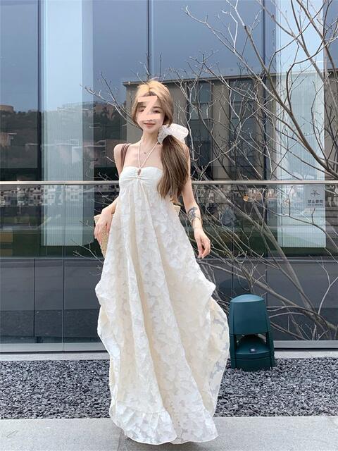 Seaside Holiday Style Beach Backless Neck dress Women's Spring and Summer New Pure Desire Hollow Midi Dress with Chest Pad detail 5