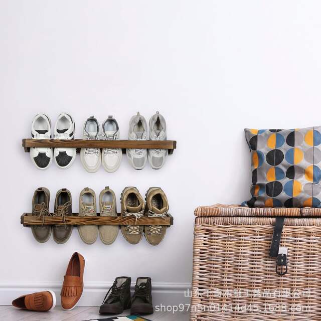 Wooden Wall-Mounted Shoe Rack Storage Shelf Hanging Shoe Organizer Entryway Shoe Storage Rack Wooden Shoe Rack detail 5
