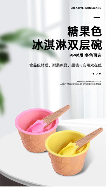 Ice Cream Bowl with Spoon, Plastic Ice Cream Bowl, Pp Candy-Colored Creative Children's Tableware Set, Cute Dessert Bowl and Spoon detail 1