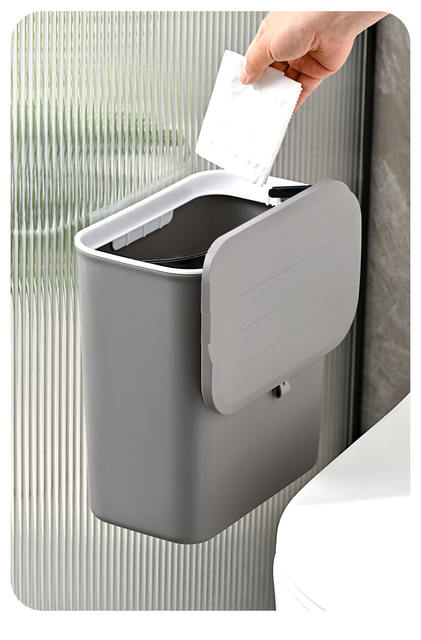 Wall-mounted trash can household high-value plastic toilet with lid large hanging office kitchen trash can detail 9