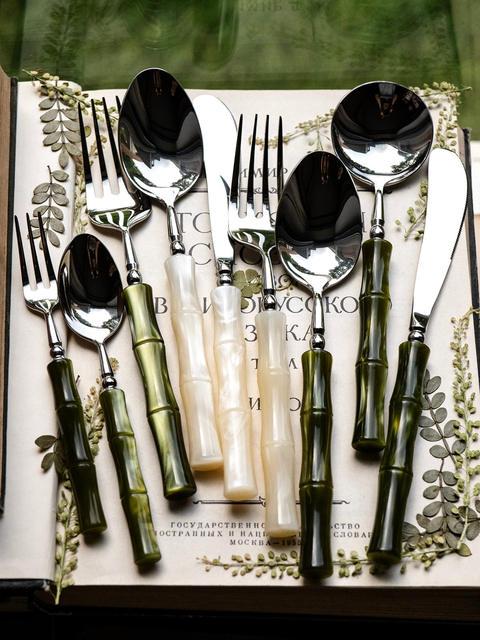 High-Quality Stainless Steel Cutlery Set: Steak Knife, Fork, and Spoon Three-Piece Set, High-End Western-Style Dessert Spoon, Long-Handled Knife, Fork, and Spoon detail 1