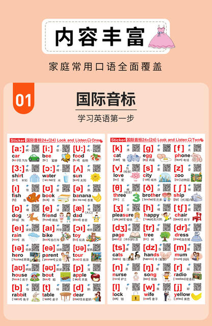 Family Situational English Stickers Daily Life Scene Spoken Language Children's Enlightenment English Word Learning Post-it Notes detail 2