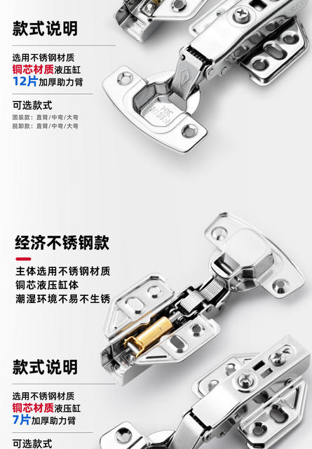 Hafford hinge 304 stainless steel wardrobe cabinet door hydraulic hinge damping buffer two-stage force folding door hinge detail 6