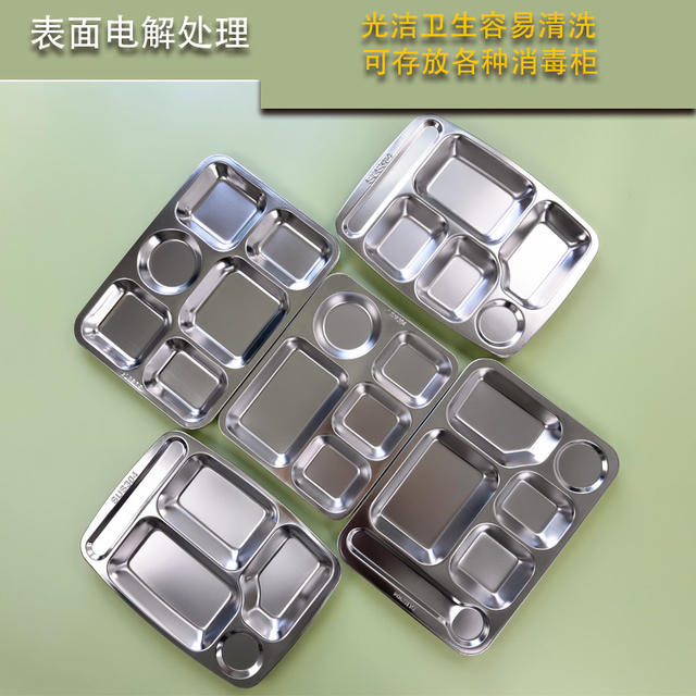 304 Stainless Steel Dinner Plate, Square Thickened Meal Plate for School Canteen, Student Divided Meal Plate, Food Grade detail 9