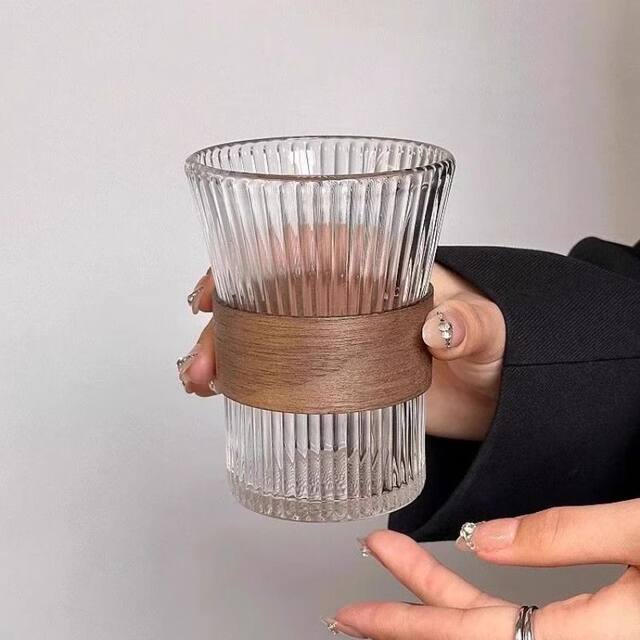 High-Appearance Value Instagram-Style Waist-Shaped Accordion Cup Coffee Cup Tea Cup Anti-Scalding Insulated Cup Holder Set Glass Cup