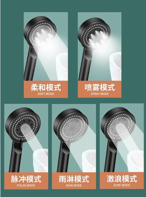 Black Warrior Five-Speed Supercharged Shower Head Bathroom Bath Handheld Portable Multi-Functional Energy-Saving Hand Spray detail 6