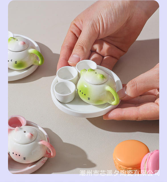 Children Love the Fun Mini Tea Set, Kung Fu Tea Set, Ceramic Teapot, Cat Ear Tea Set, Exquisite and Cute Small Tea Cup detail 11