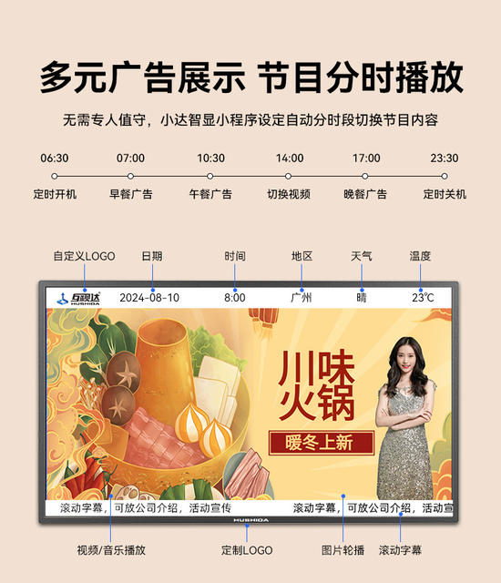 Hushida Wall-Mounted Advertising Machine Ai Digital Human Milk Tea Shop Ceiling-Mounted Supermarket Poster Display Touch All-In-One Machine detail 11