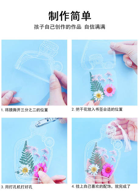 Dried Flower Bookmarks, Handmade DIY Materials, Autumn Childhood Collection Book in Bottles, Transparent Leaf Specimen Plastic Film detail 6