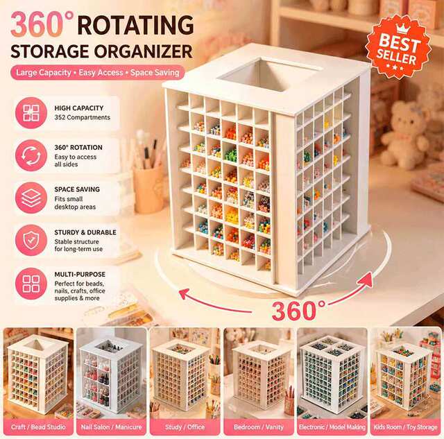 Desktop Bead Storage Box with Compartments, Rotating Organizer Rack, Large Capacity Multi-Compartment Storage Rack detail 11