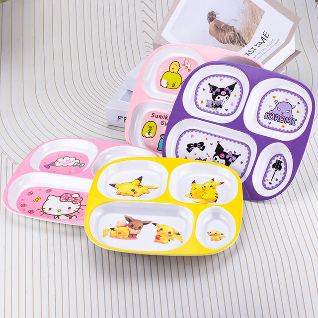 Children's Dinner Plate Separated Fruit Plate melamine Drop-resistant Tableware Set Cartoon Cute Kindergarten Baby Dining Plate detail 8