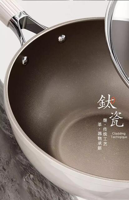 Titanium Crystal Ceramic Fluorine-Free Coating Non-Stick Wok Household Oil-Coated Non-Stick Wok Titanium Wok for Gas Induction Cooker detail 6