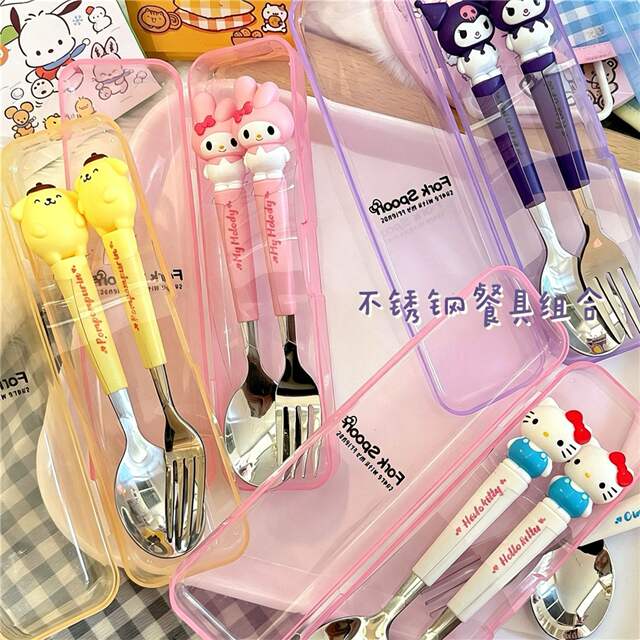 Student Gift Cartoon Sanrio My Melody Cute Portable Tableware Ins Style Stainless Steel Chopsticks and Spoon Set detail 3