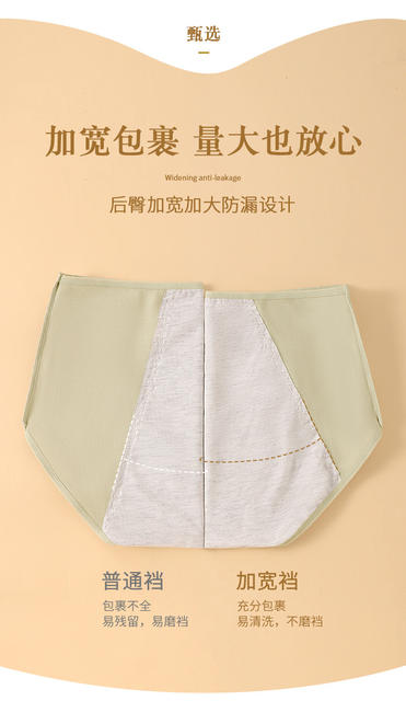 Women's Pure Cotton Menstrual Panties with 10A Antibacterial Crotch, Widened Front and Back for Leak Protection, Safe Period Underwear detail 3