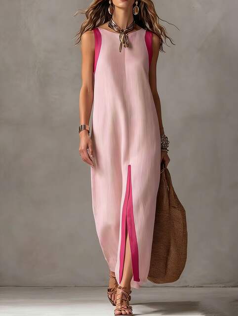 Amazon 2026 Cross-Border European and American Summer New Style Women's Casual Elegant Sleeveless Color-Block Split Dress detail 8