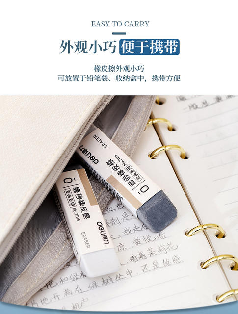 Deli 71115 Dual-Purpose Frosted Eraser for Erasing Ballpoint Pens, Gel Pens, Fountain Pens, and Water-Based Pens, Specifically for Students detail 8