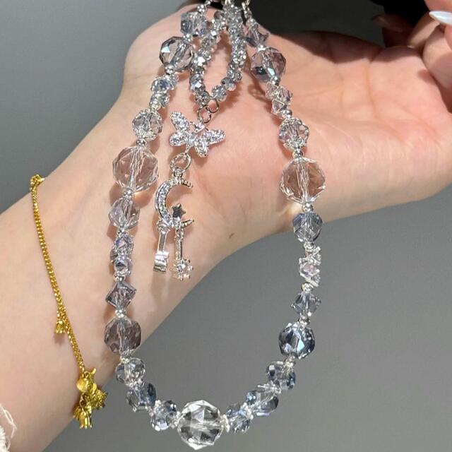 【Ocean Blue Glacier】New Summer Style Ice-Clear Sugar Cube Beaded Phone Chain, Exquisite and Dazzling Niche Phone Lanyard detail 4