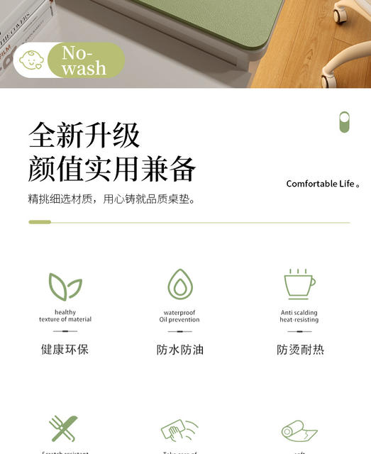 Environmentally Friendly Eye Protection Desk Mat Student Leather Pure Color Coffee Table Mat Oil-Proof Table Cloth Learning Computer Desk Mat Non-Slip detail 4