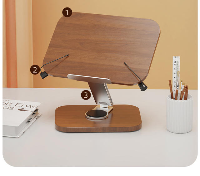 Reading Stand Walnut Reading Rack Aluminum Alloy Bookshelf Desktop Liftable Adjustable Rotating Student Reading Bookshelf detail 12