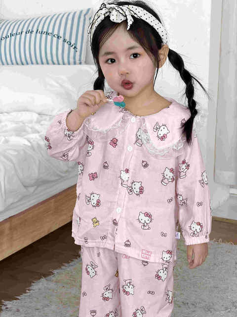 Children's Pajamas Pure Cotton Double-Layer Gauze Spring, Summer and Autumn Thin Baby Home Clothes Men's and Women's Cartoon Air-Conditioned Clothing Set detail 7